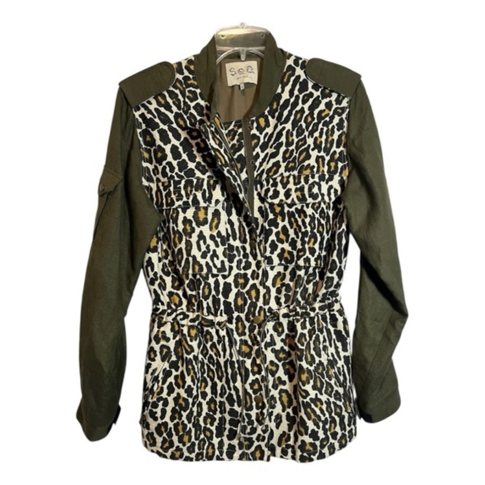 Sea New York Leopard Print and Green Utility Women's Jacket Size Small